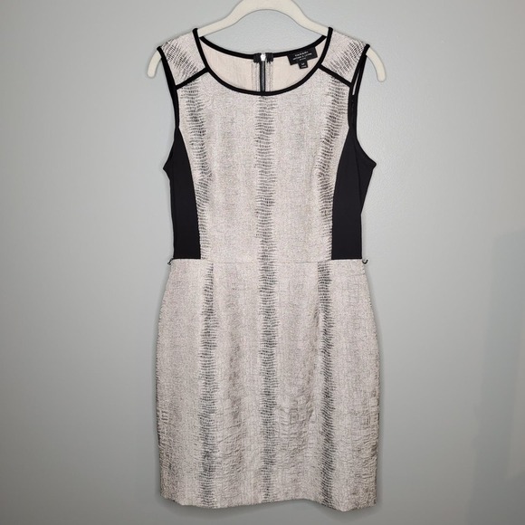 Tahari dress women's size 6 Petite snake print mixed media beige black‎ sheath - Picture 1 of 10